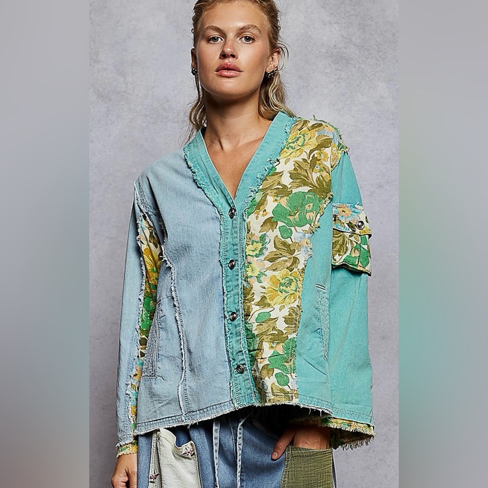 POL Floral Patchwork Denim Jacket NIP